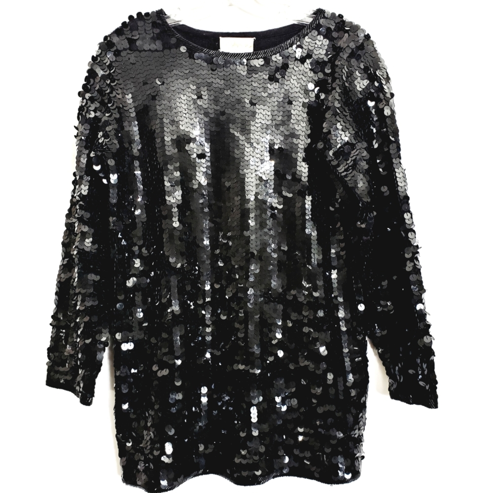 Vintage Destinee Black  Sequined 3/4 Sleeve Sweater